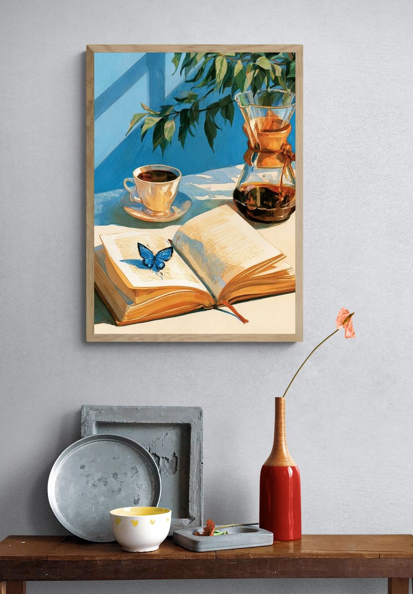 Blue Butterfly Still Life Poster. — room view 3