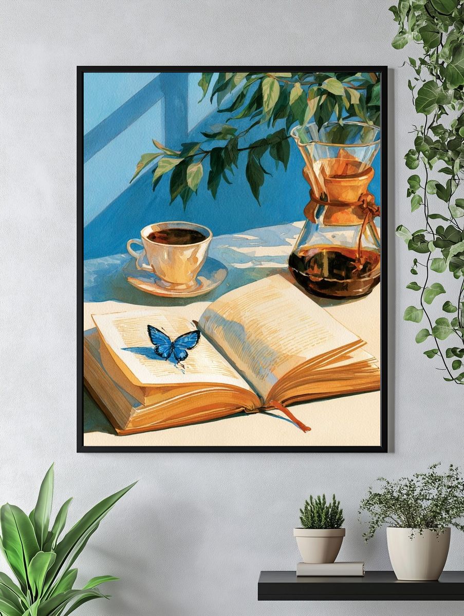 Blue Butterfly Still Life Poster. — room view 4