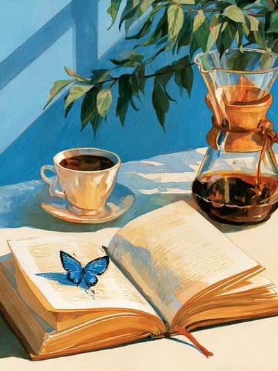 Blue Butterfly Still Life Poster.