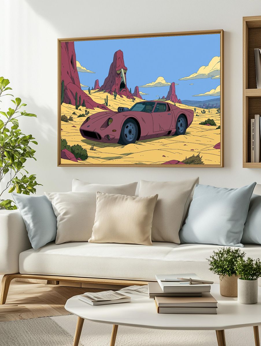 Desert Sports Car Illustration Poster. — room view 2
