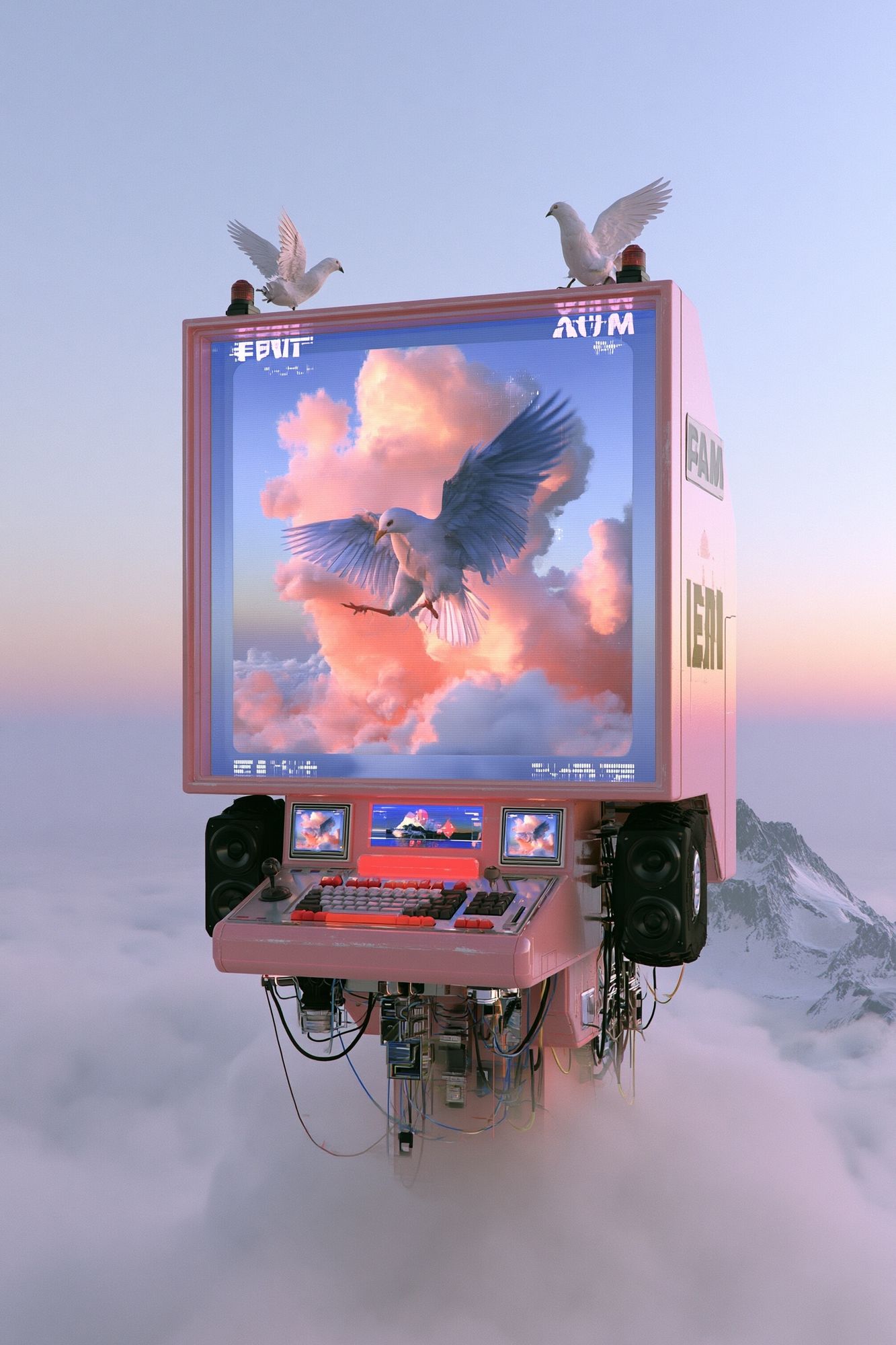 Surreal Bird Machine Digital Art Print. poster detail