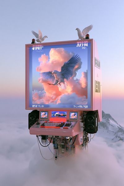 Surreal Bird Machine Digital Art Print.