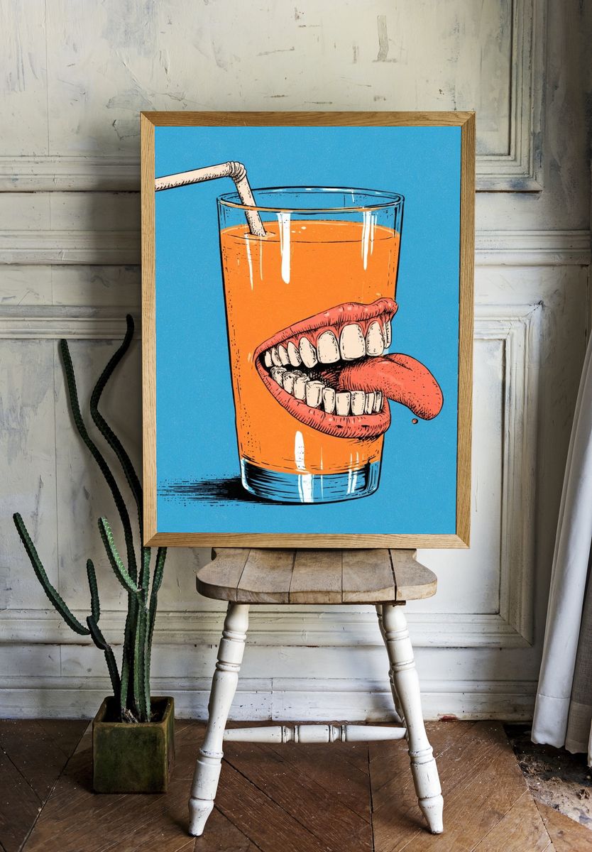 Surreal Juice Glass Typography Print. room preview