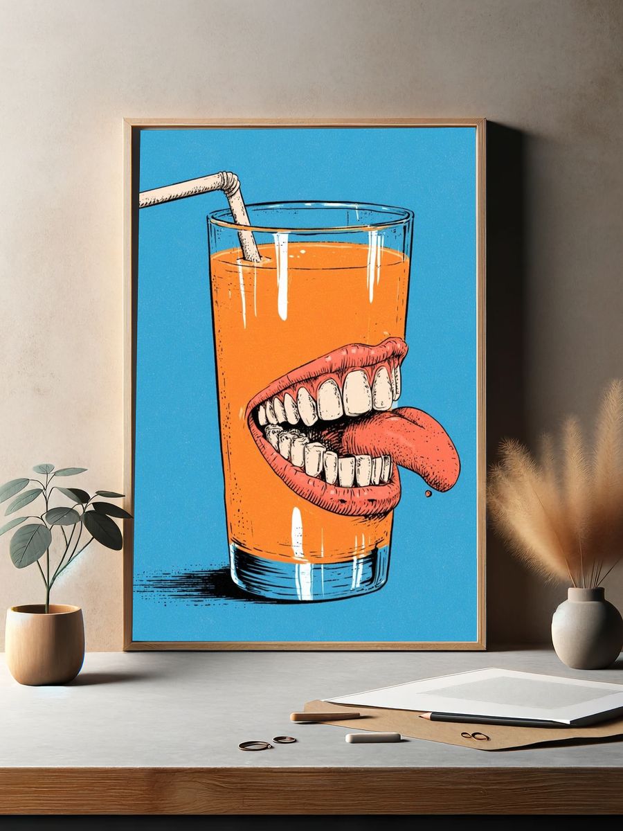 Surreal Juice Glass Typography Print. — room view 2