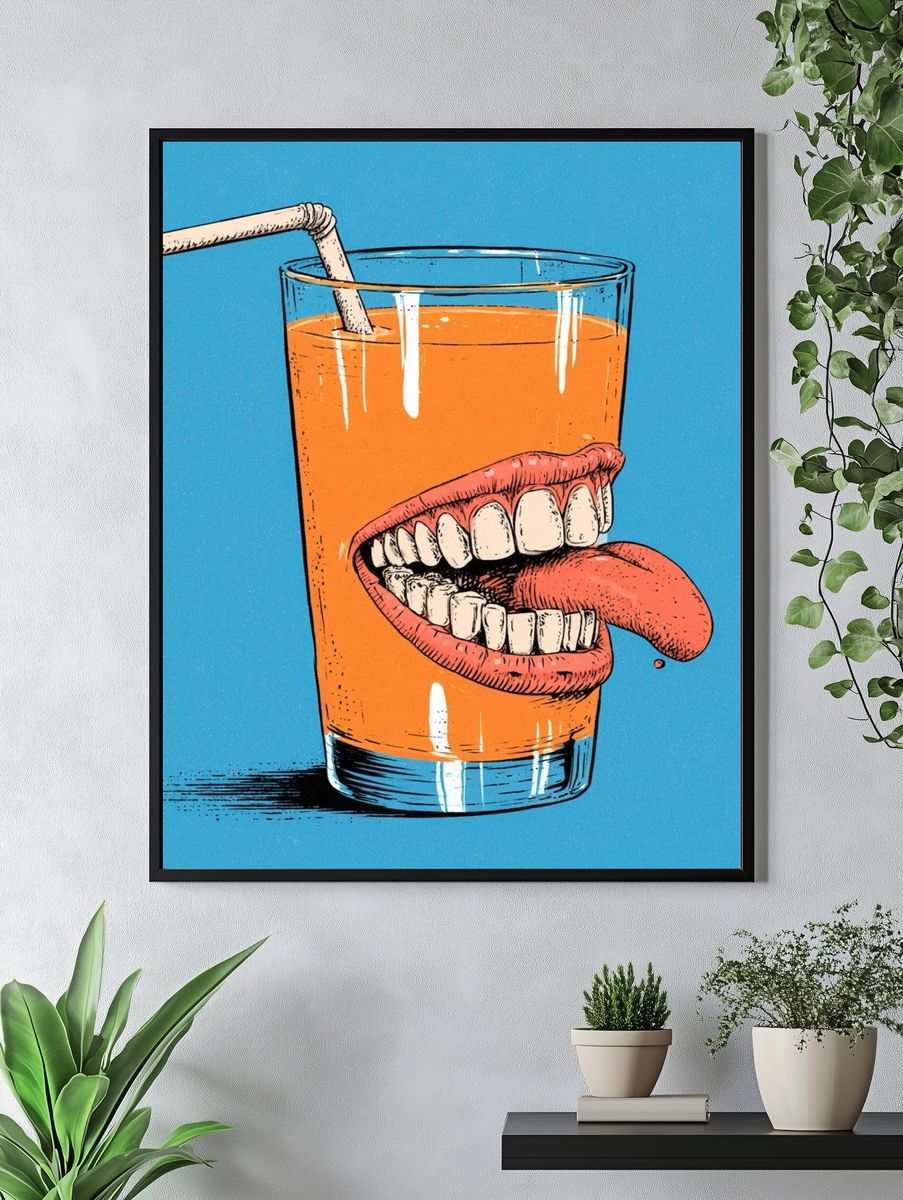 Surreal Juice Glass Typography Print. — room view 4