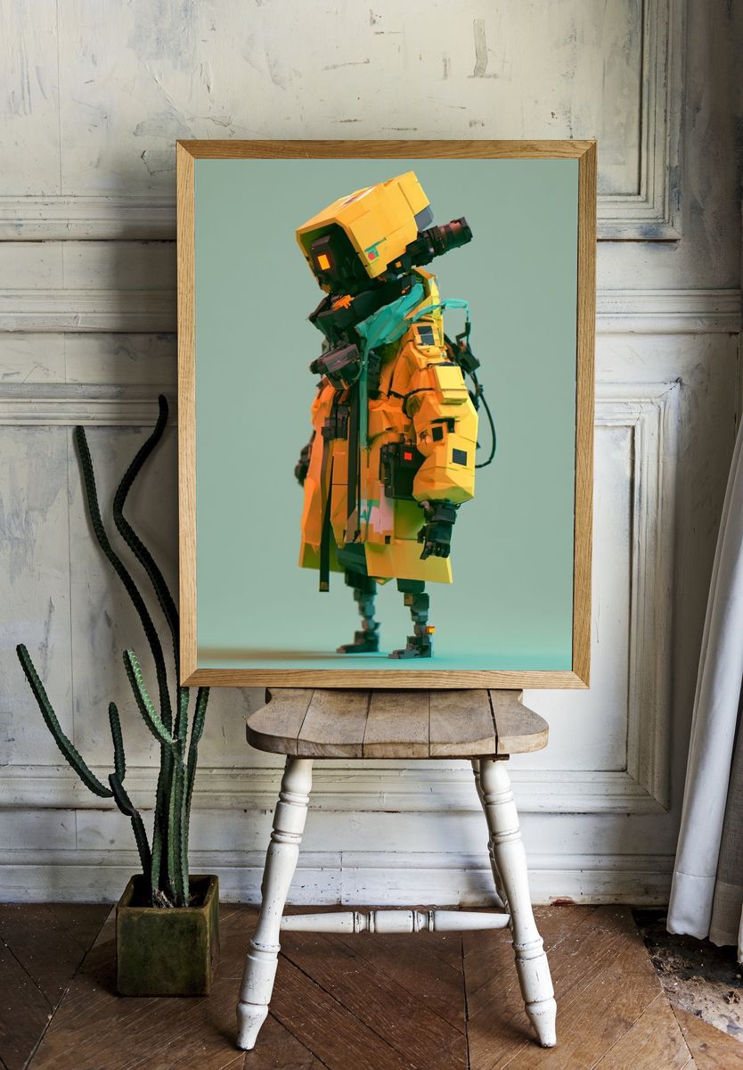 Futuristic Robot Figure Illustration Poster. — room view 1