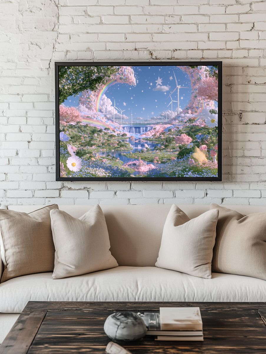 Dreamy Rainbow Valley Illustration Poster. room preview