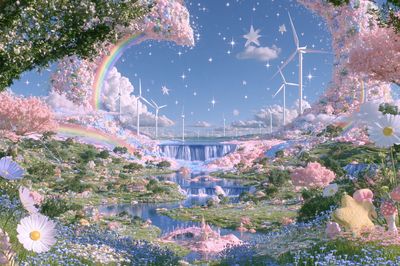 Dreamy Rainbow Valley Illustration Poster.