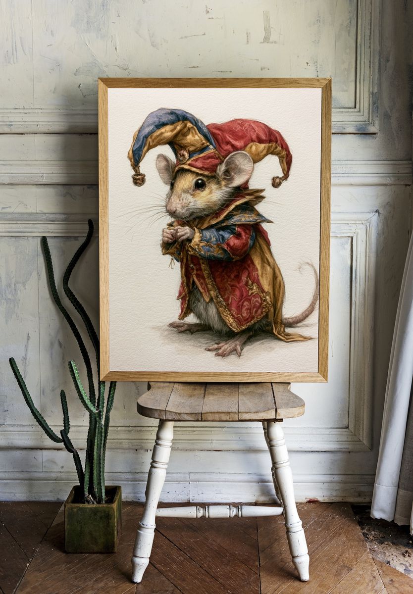Jester Mouse Illustration Poster. room preview