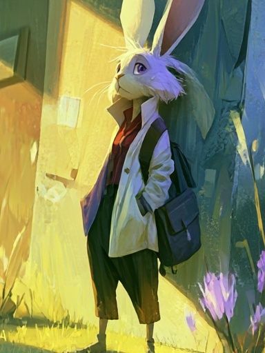 Rabbit in Sunlit Alley Illustration Poster. poster — illustration art
