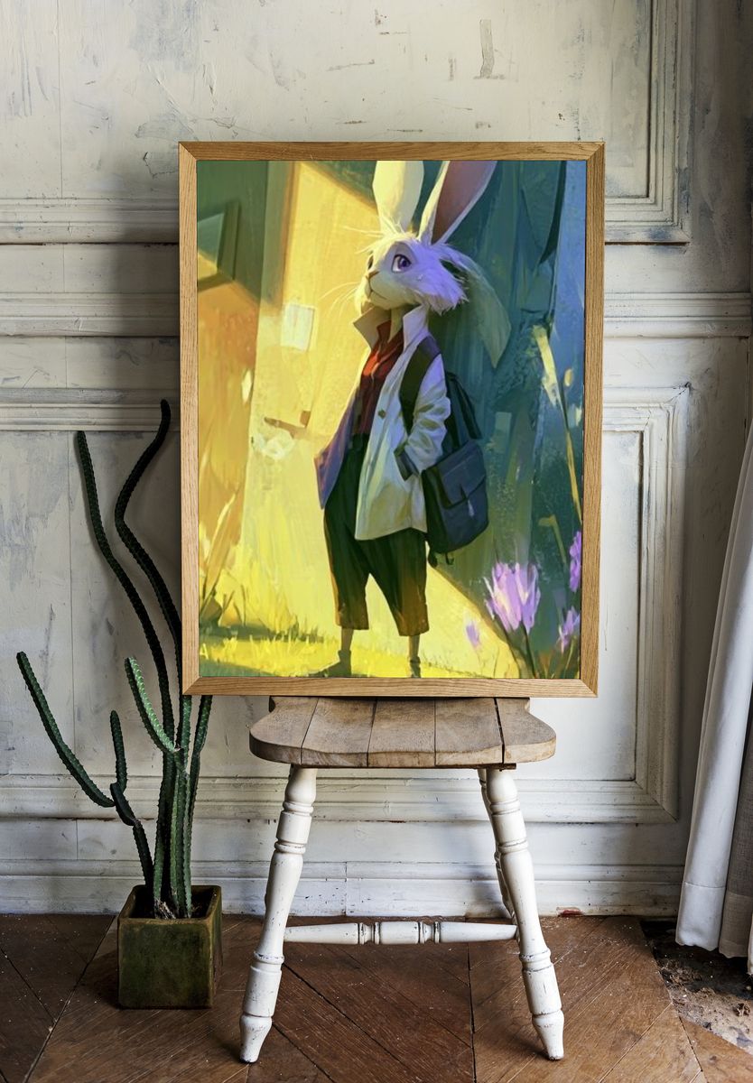 Rabbit in Sunlit Alley Illustration Poster. — room view 1