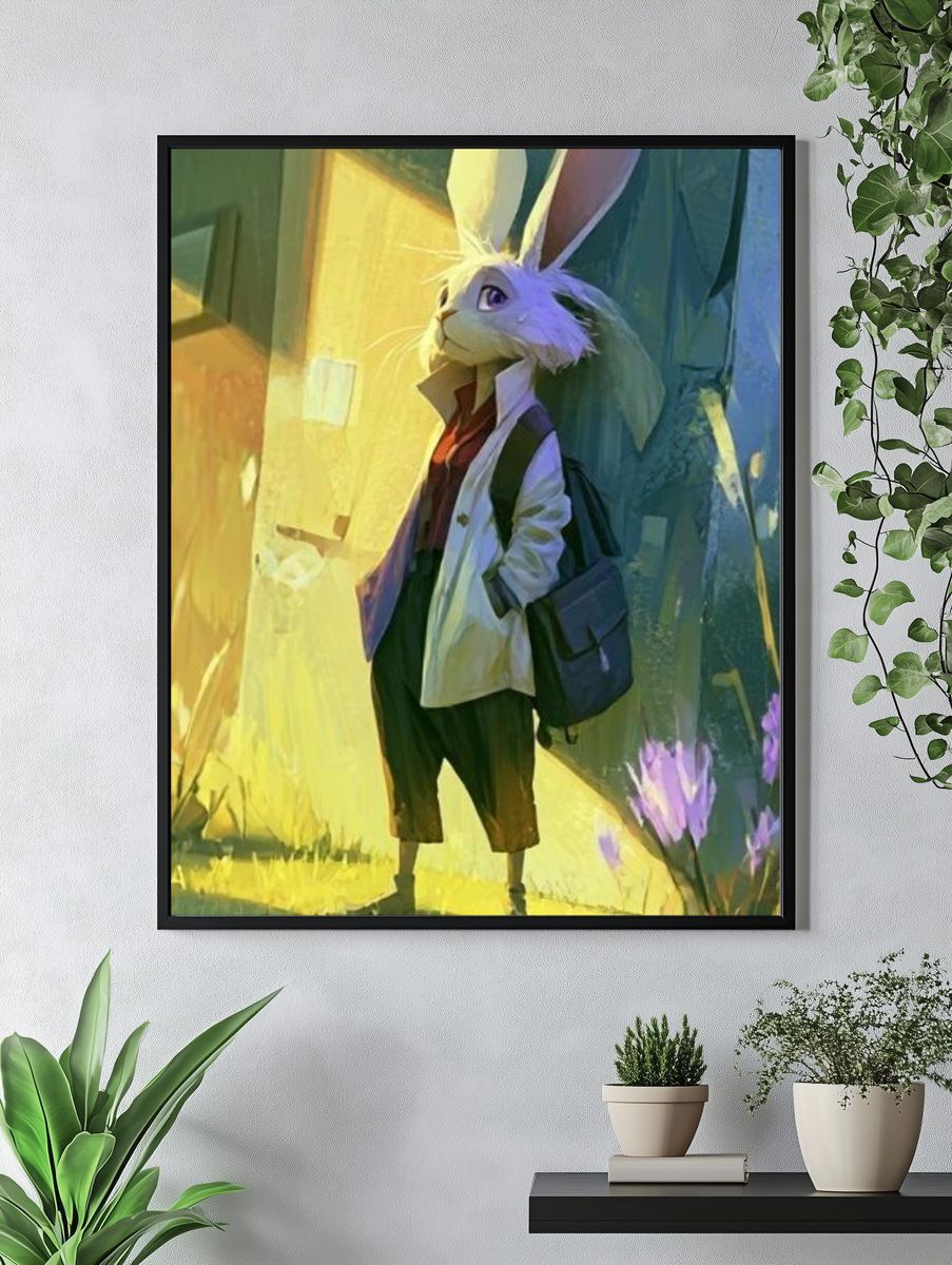Rabbit in Sunlit Alley Illustration Poster. — room view 4