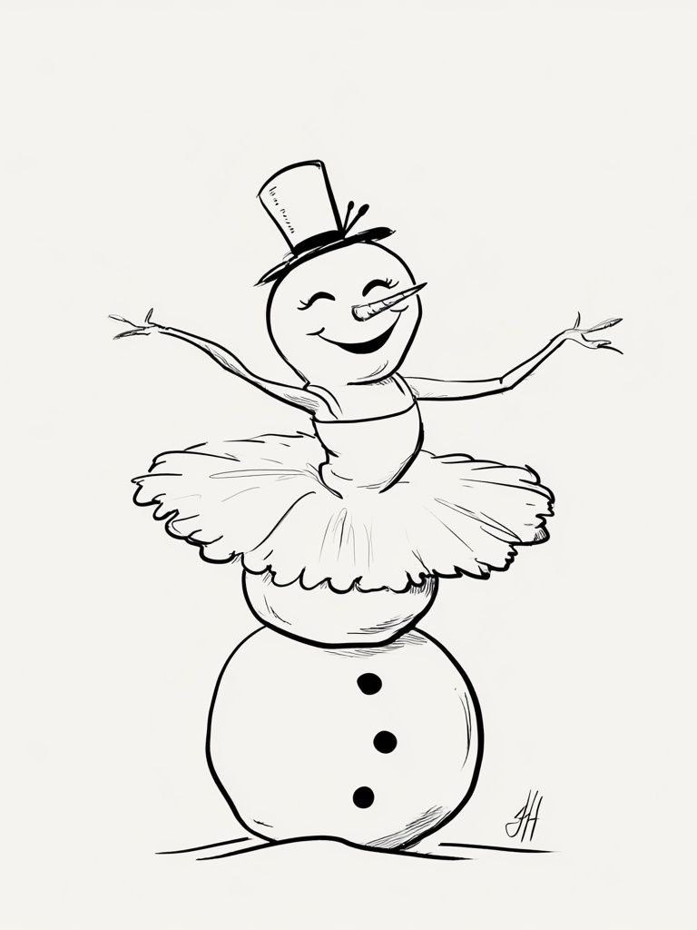 Snowman Ballerina Illustration Poster. poster — illustration art