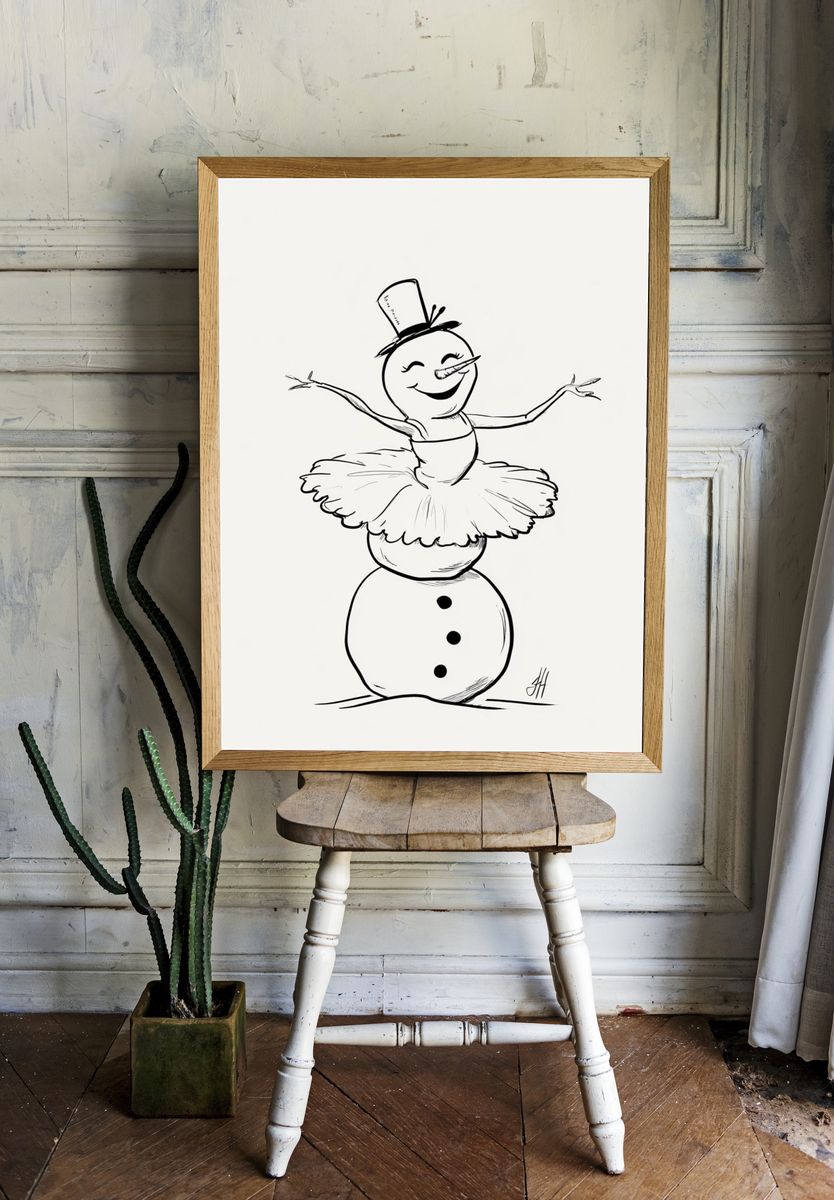 Snowman Ballerina Illustration Poster. room preview
