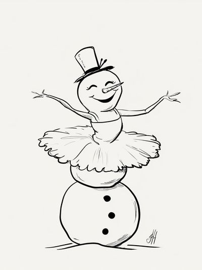 Snowman Ballerina Illustration Poster. poster
