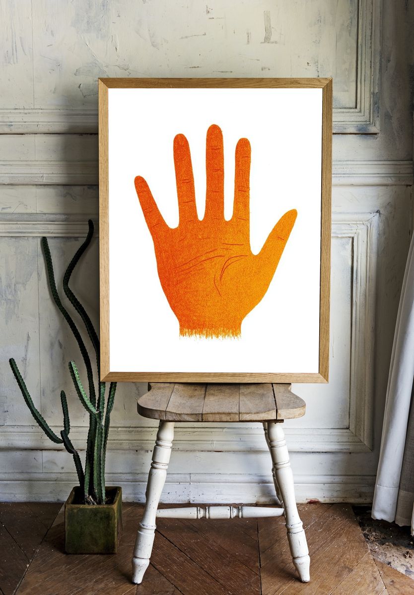 Orange Hand Silhouette Illustration Poster. — room view 1