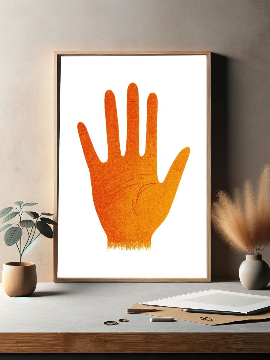 Orange Hand Silhouette Illustration Poster. — room view 2