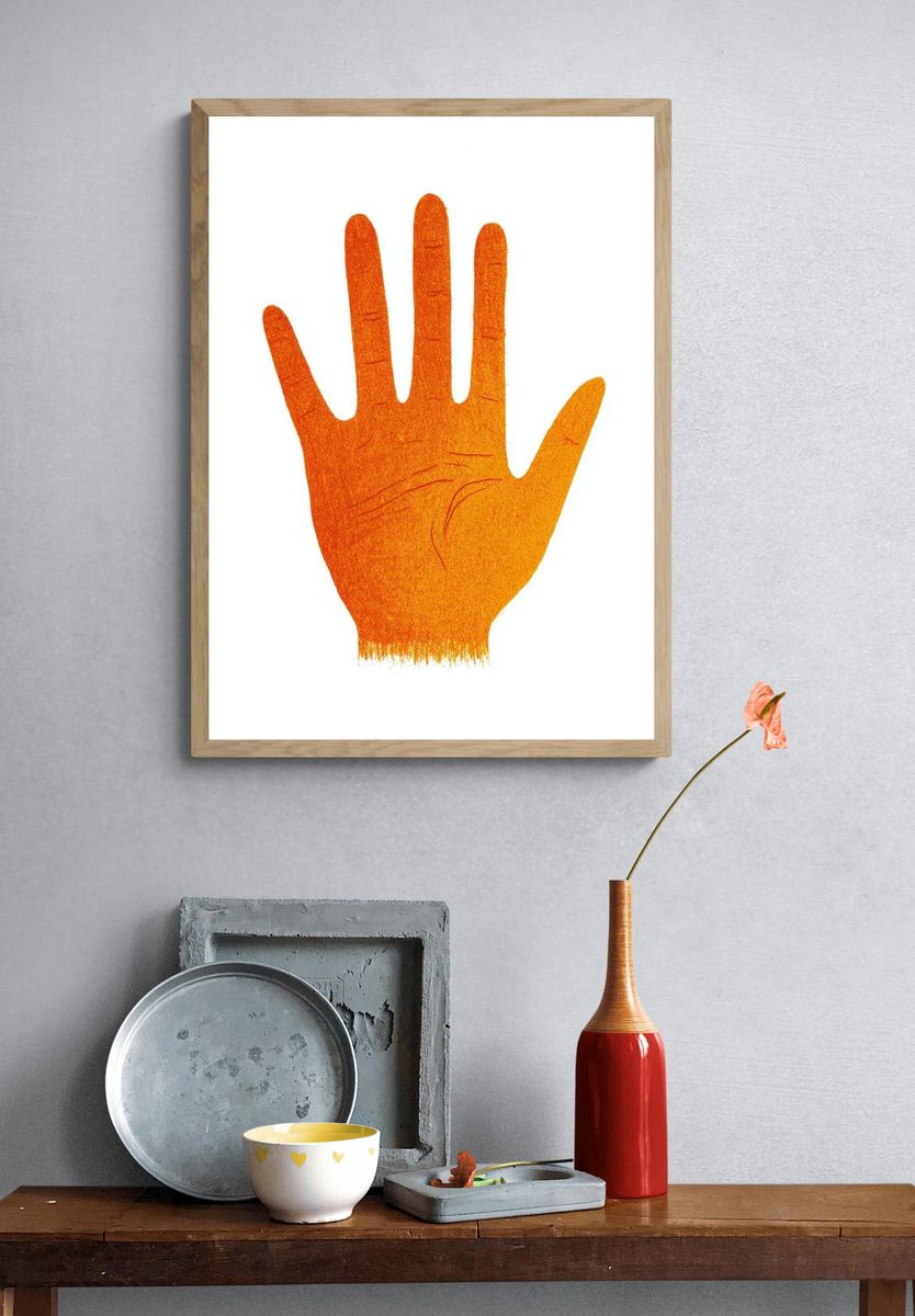 Orange Hand Silhouette Illustration Poster. — room view 3