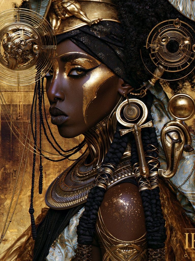 Golden African Portrait Print. poster — illustration art