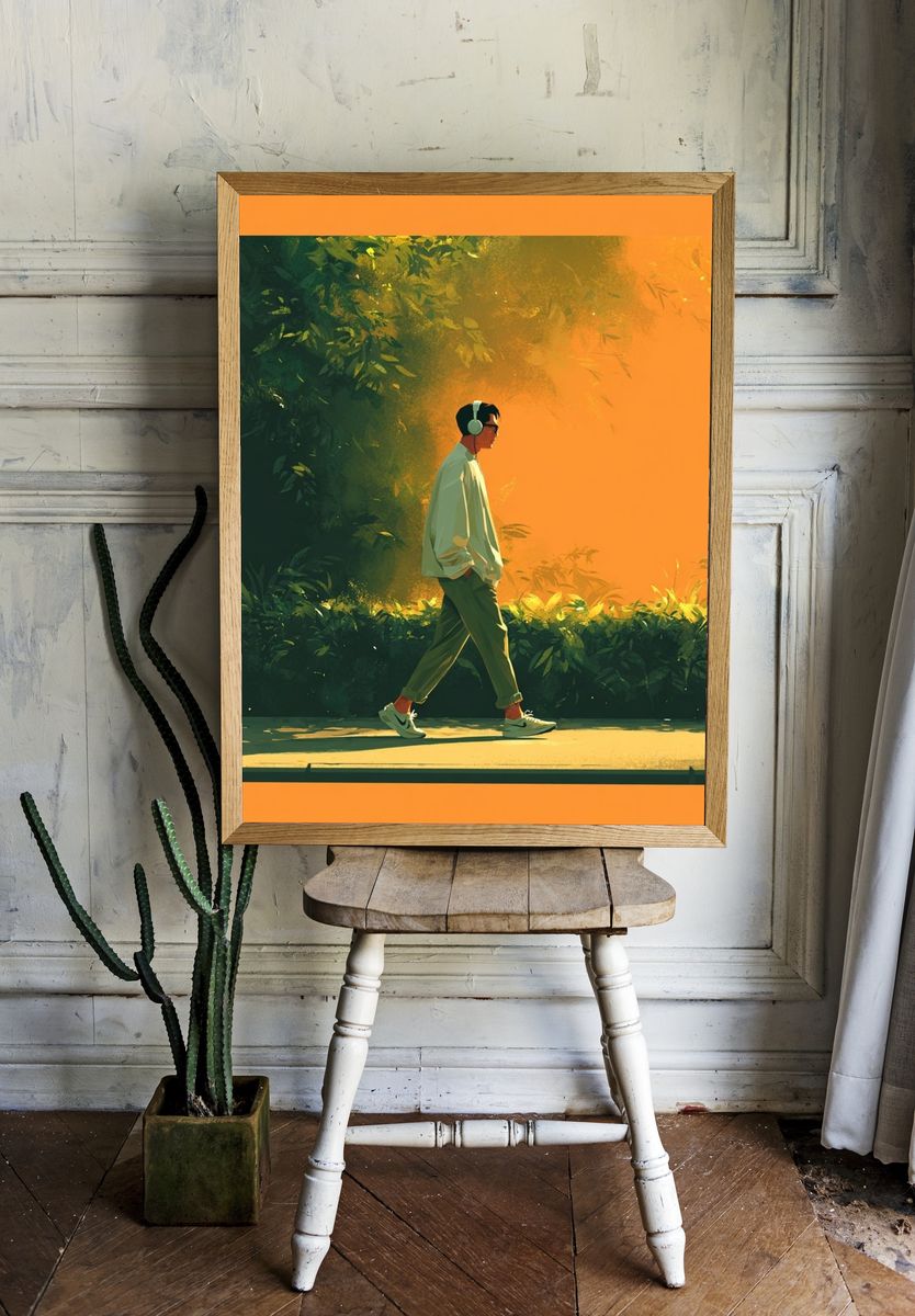 Headphone Walk Illustration Poster. — room view 1