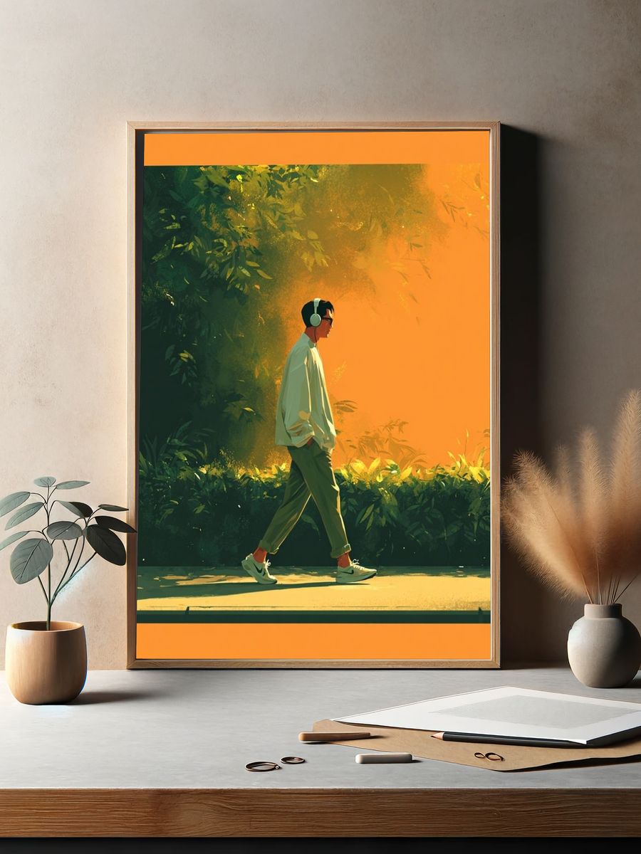 Headphone Walk Illustration Poster. — room view 2