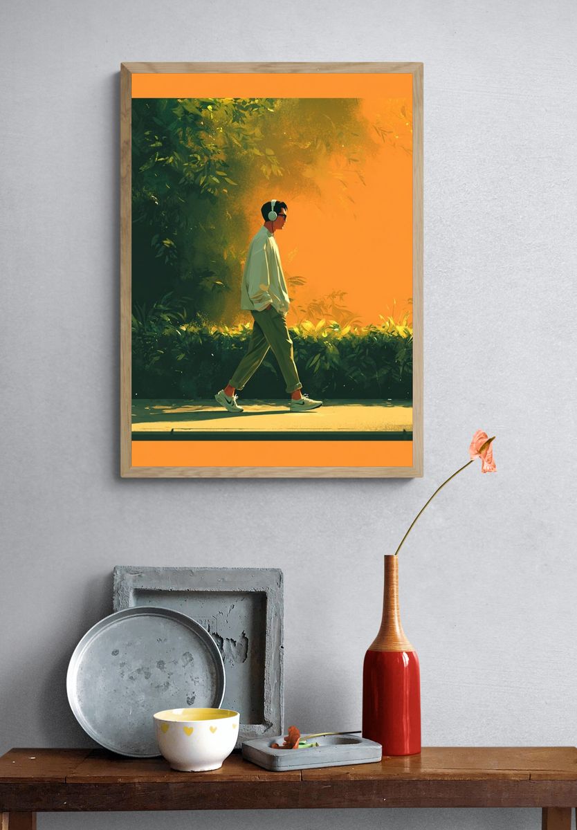 Headphone Walk Illustration Poster. — room view 3