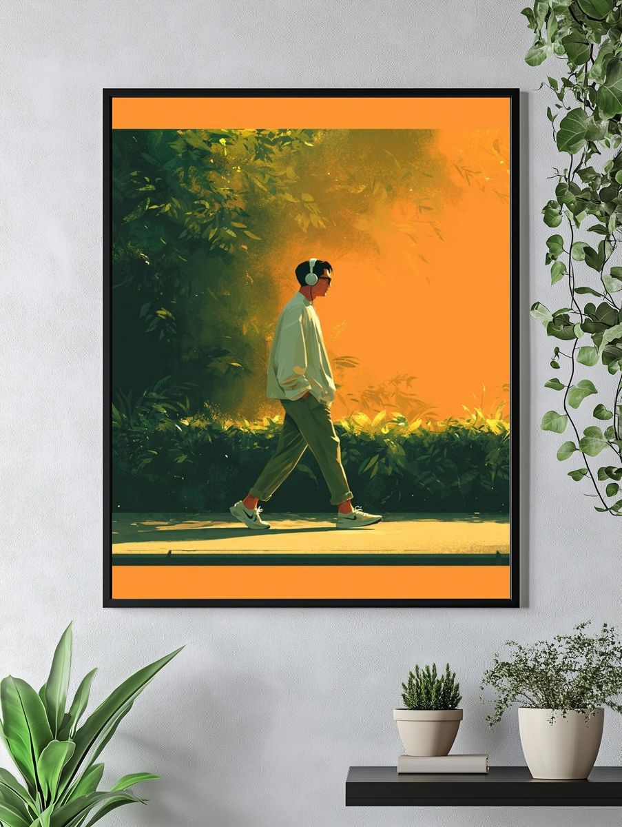 Headphone Walk Illustration Poster. — room view 4