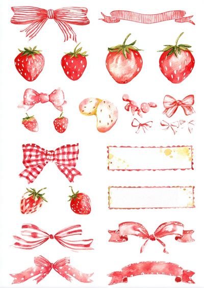 Strawberry Ribbon Watercolor Print.