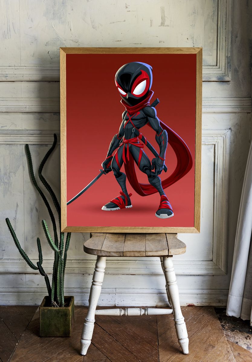Masked Ninja Hero Illustration Poster. room preview
