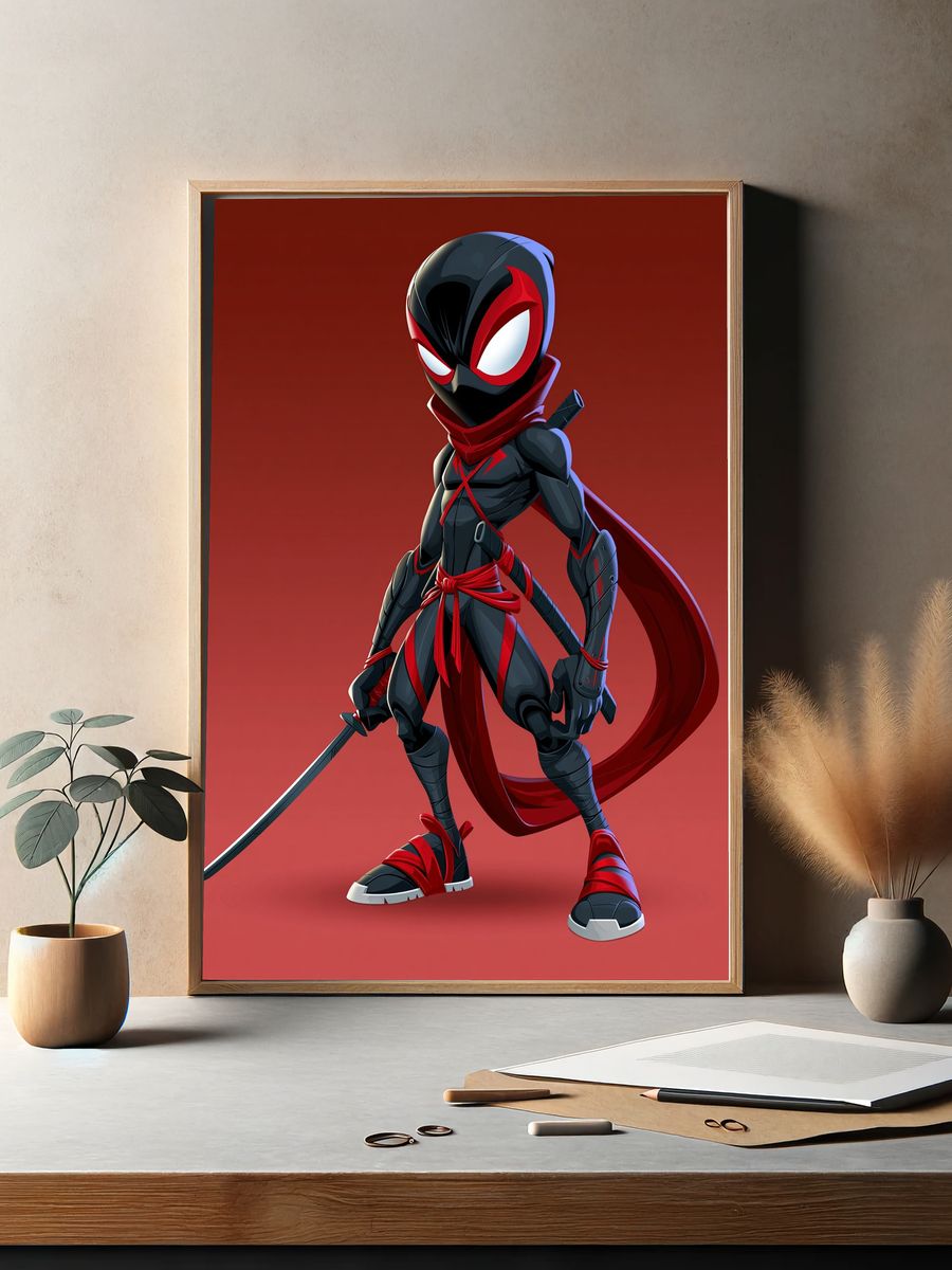 Masked Ninja Hero Illustration Poster. — room view 2