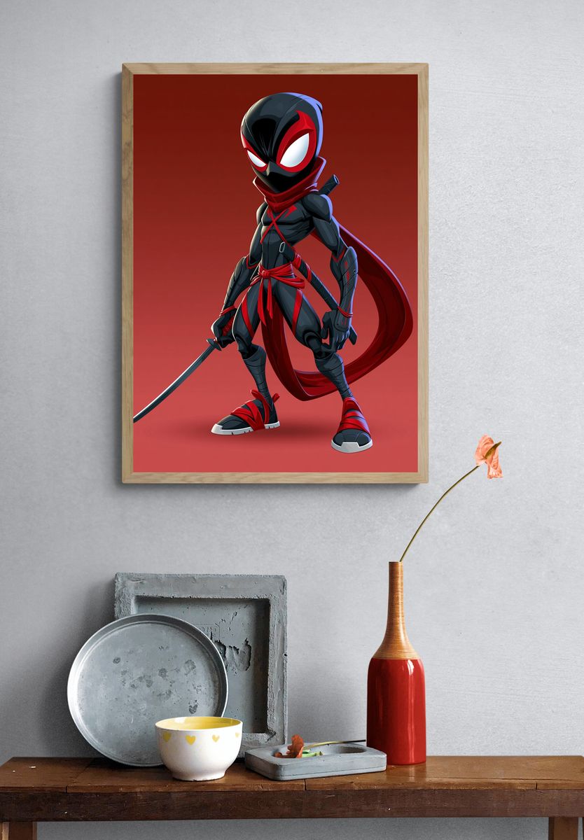 Masked Ninja Hero Illustration Poster. — room view 3