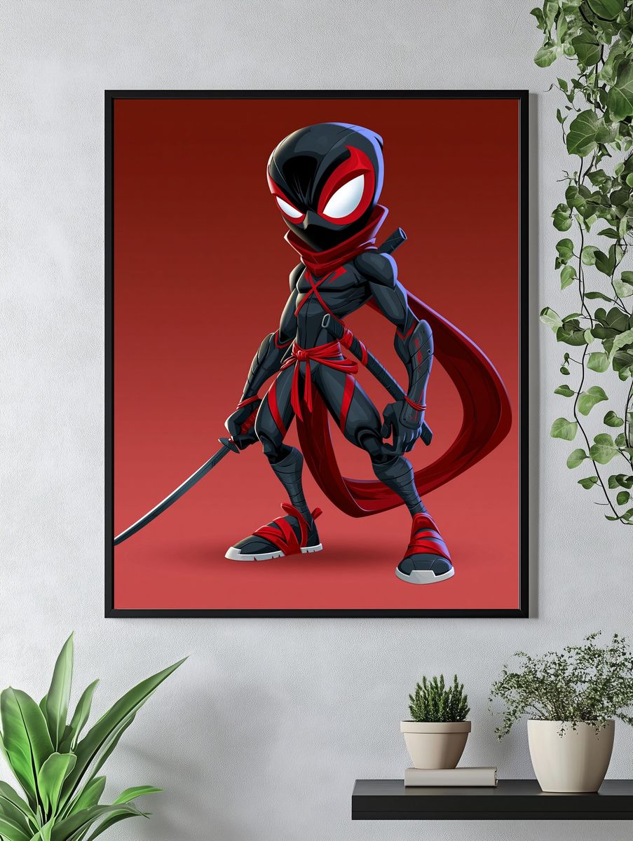 Masked Ninja Hero Illustration Poster. — room view 4