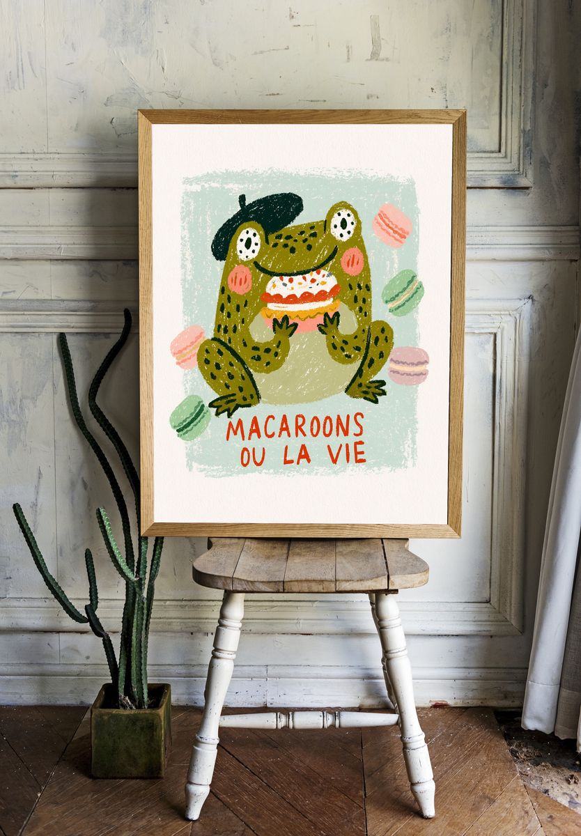 Macaroons Frog Typography Poster. — room view 1
