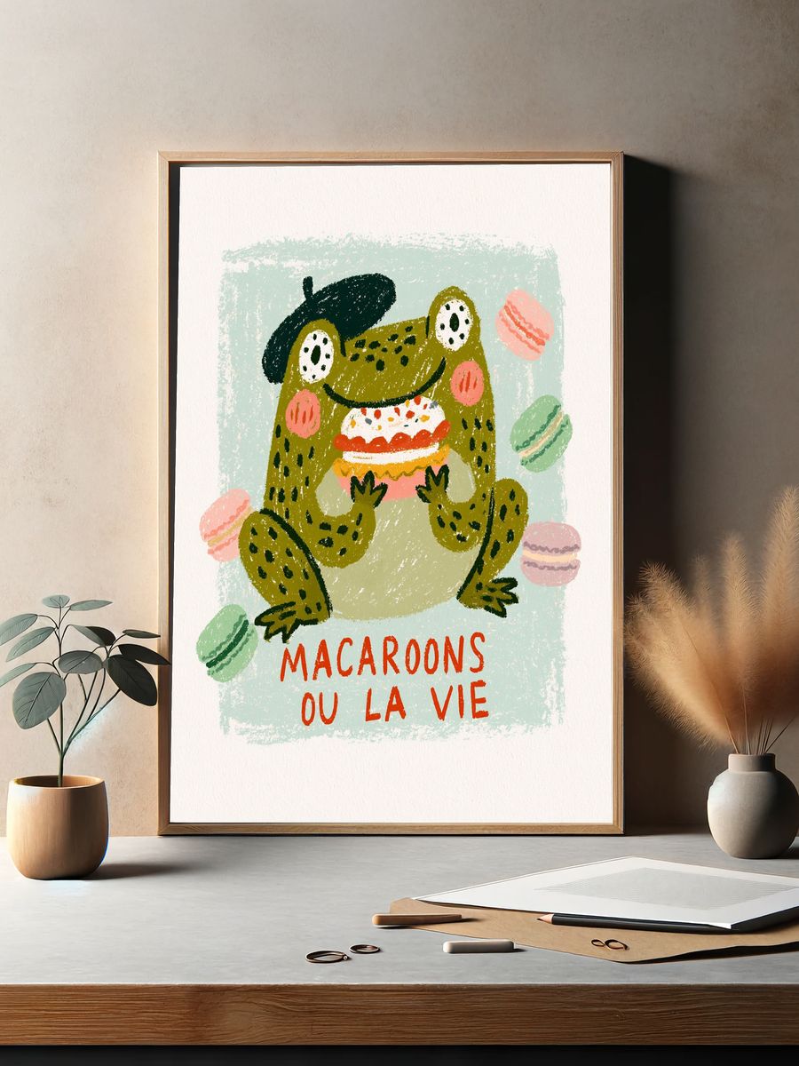Macaroons Frog Typography Poster. — room view 2