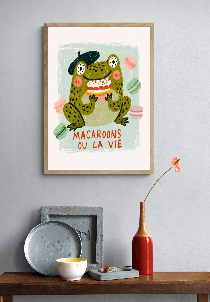 Macaroons Frog Typography Poster. — room view 3