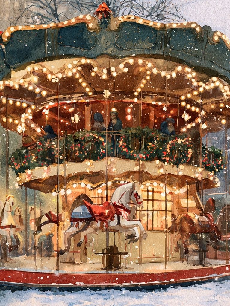 Winter Carousel Watercolor Poster. poster — illustration art