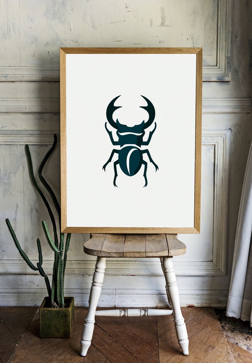 Stag Beetle Minimalist Poster. room preview