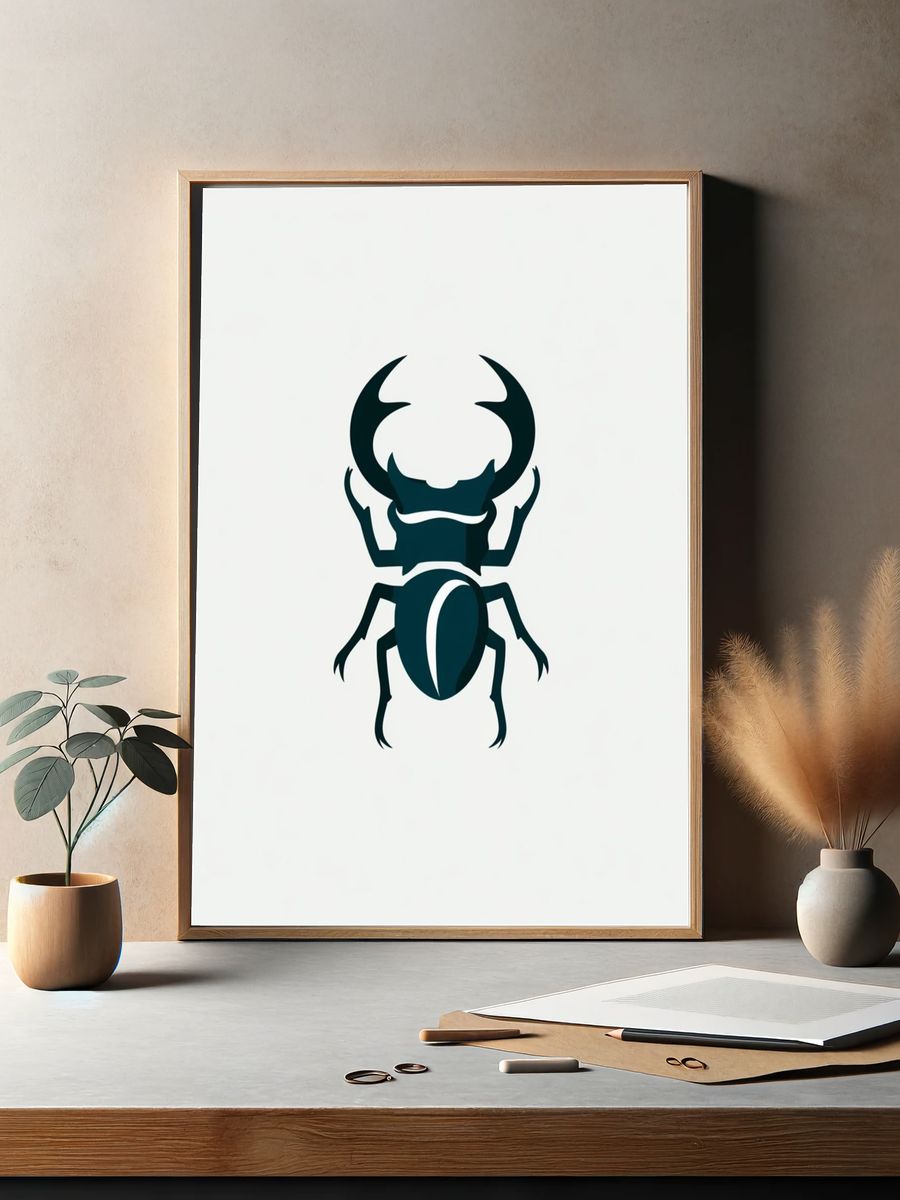 Stag Beetle Minimalist Poster. — room view 2