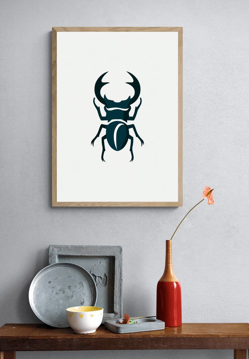 Stag Beetle Minimalist Poster. — room view 3