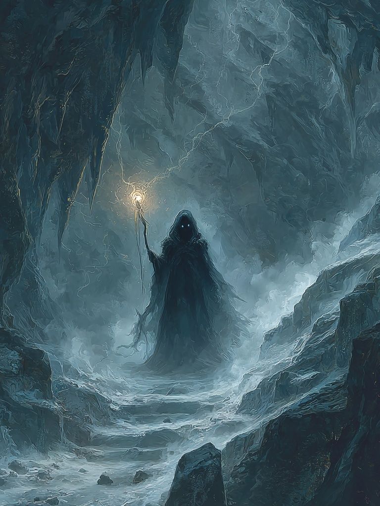 Mystic Cave Wanderer Fantasy Poster. poster detail