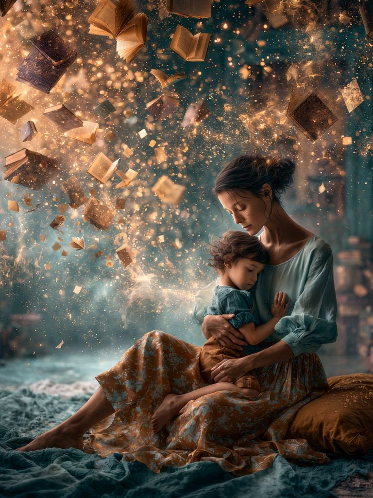 Dreamy Mother and Child Illustration Poster. poster detail