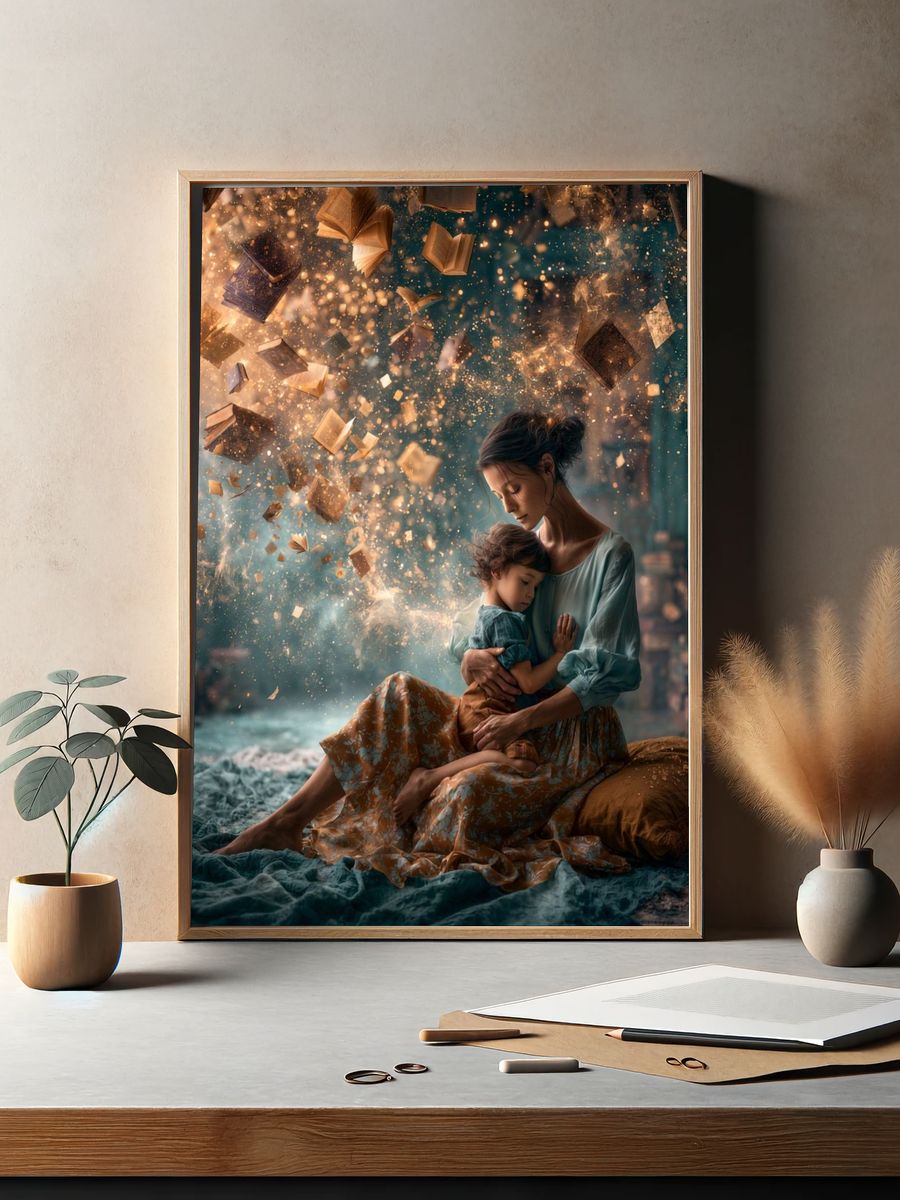Dreamy Mother and Child Illustration Poster. — room view 2