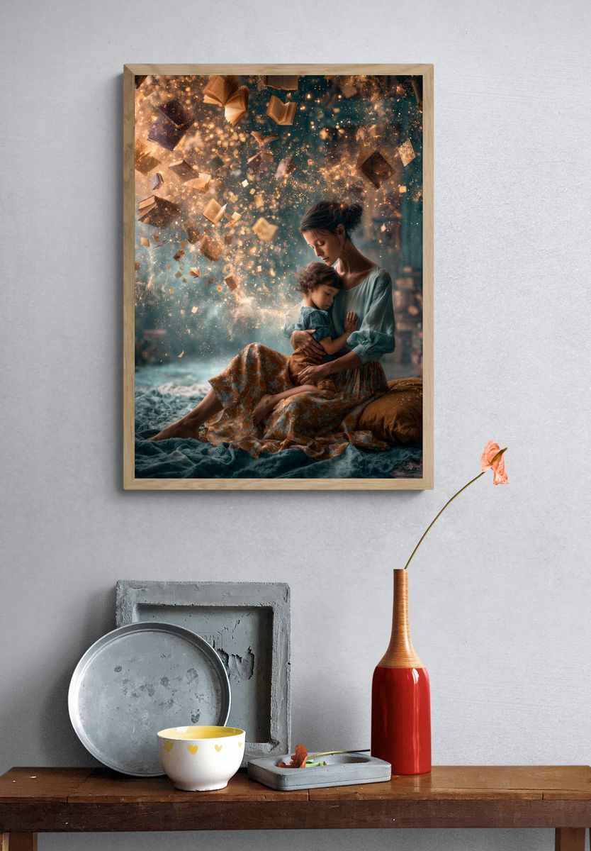 Dreamy Mother and Child Illustration Poster. — room view 3