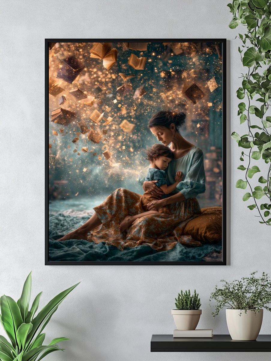 Dreamy Mother and Child Illustration Poster. — room view 4