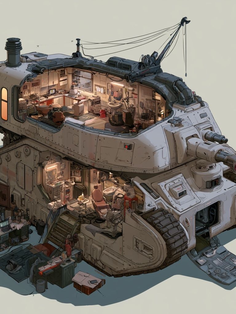 Armored Workshop Tank Illustration Poster. poster detail