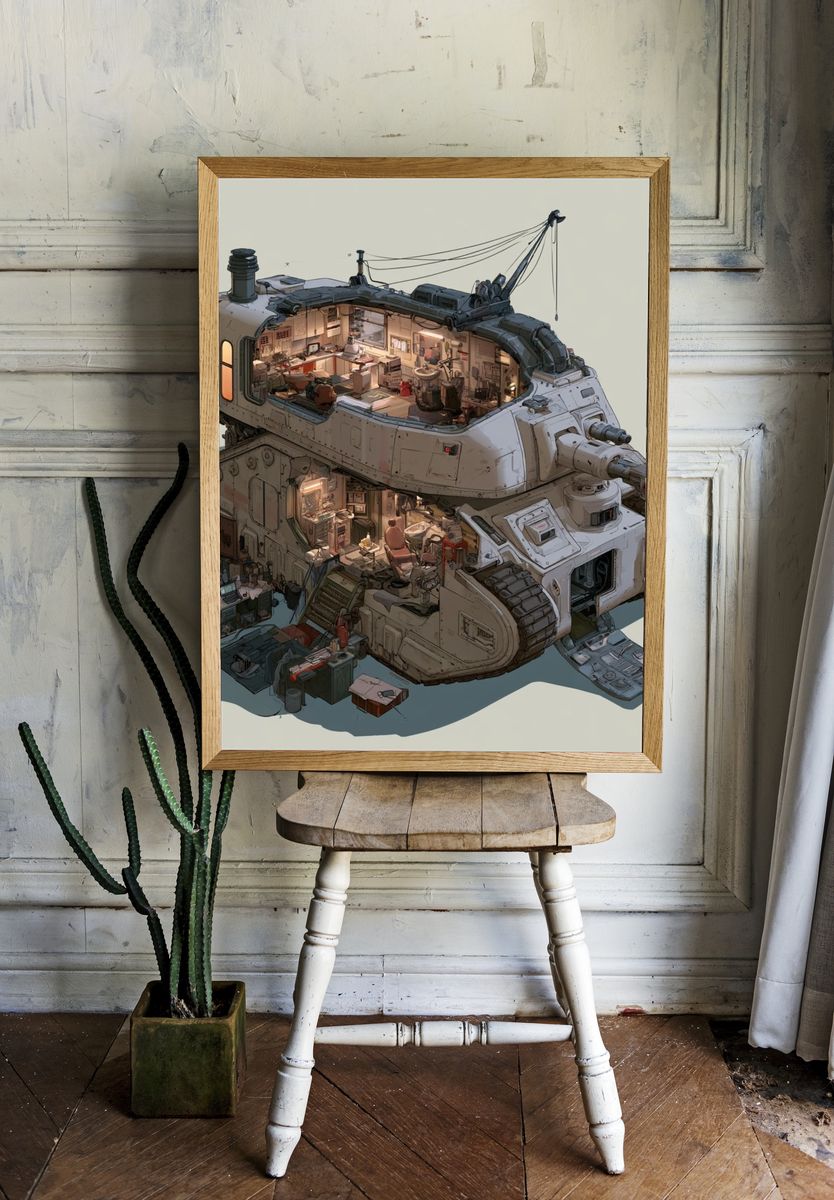 Armored Workshop Tank Illustration Poster. room preview
