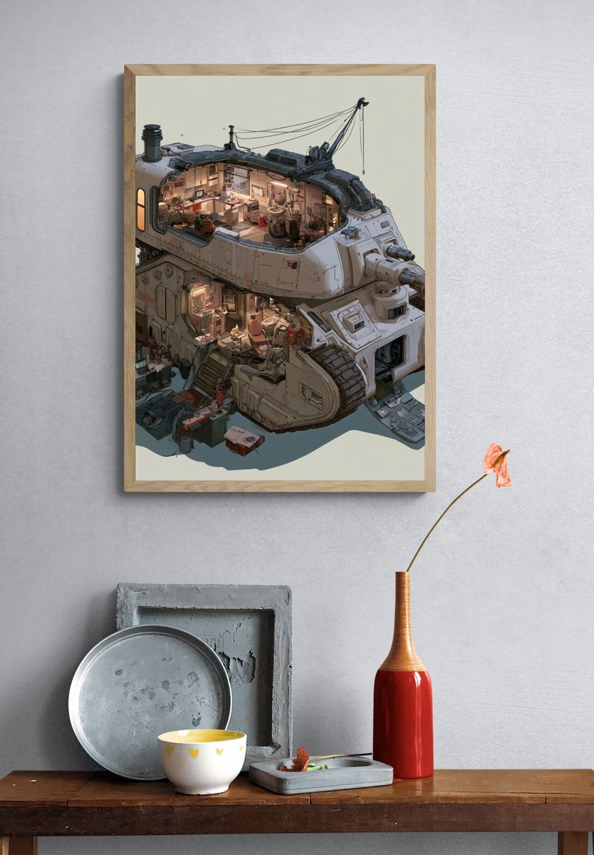 Armored Workshop Tank Illustration Poster. — room view 3