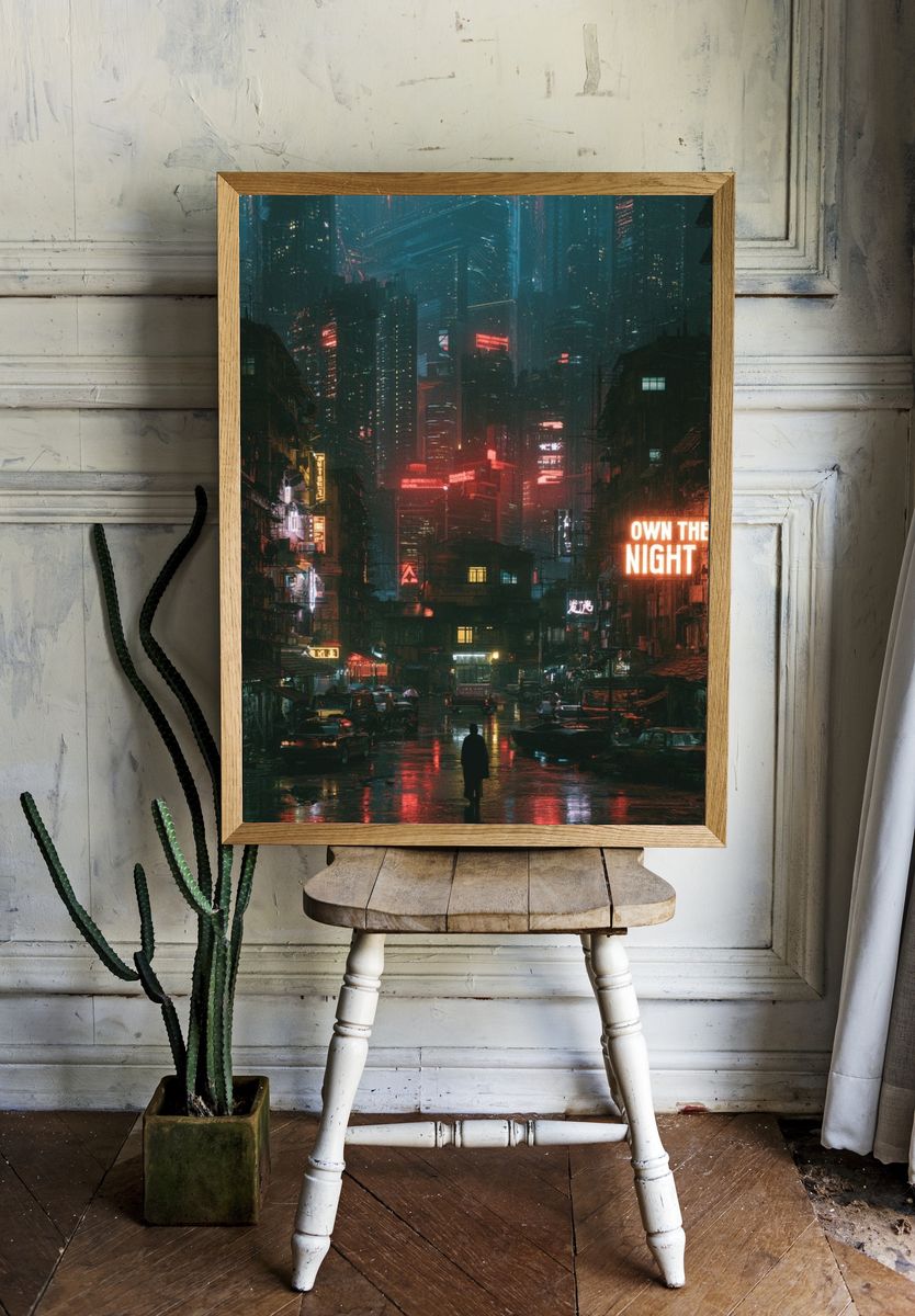 Neon City Nightscape Poster. room preview