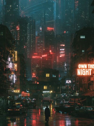 Neon City Nightscape Poster.