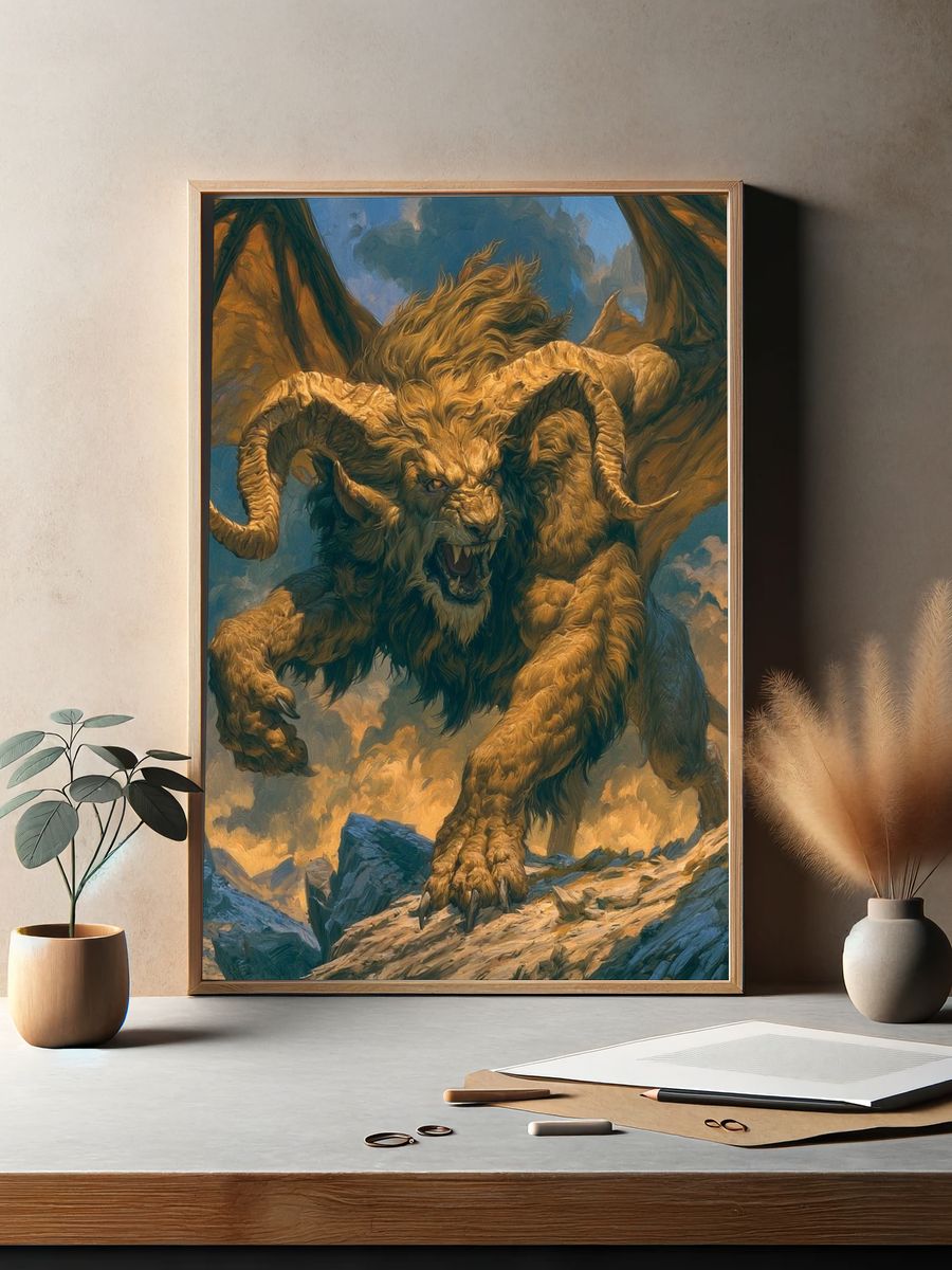 Rampaging Lion Dragon Illustration Poster. — room view 2